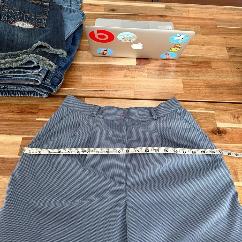 90s Shorts Blue Plaid High Waisted Front Pleated Cottage Core Vibes Size 8 - Image 6
