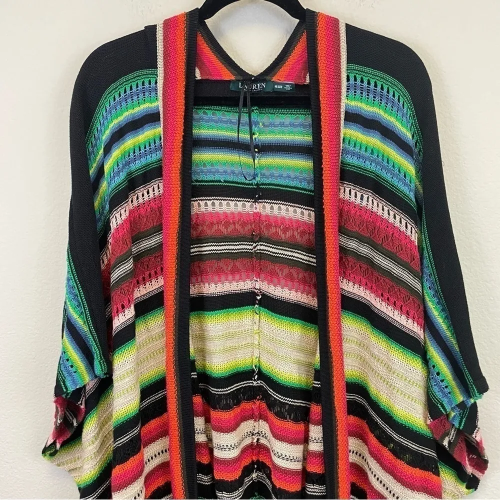 Lauren Ralph Lauren Tribal-Aztec Linen Blend Crochet Open Cardigan Shawl OS‎ - Image 3