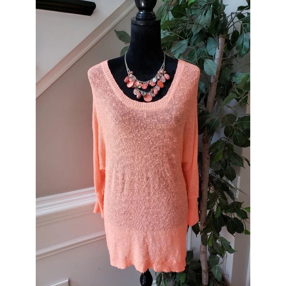 Cato Tunic Top Women 18/20W Orange Knitted Solid Long Sleeve Round Neck Pullover - Image 2