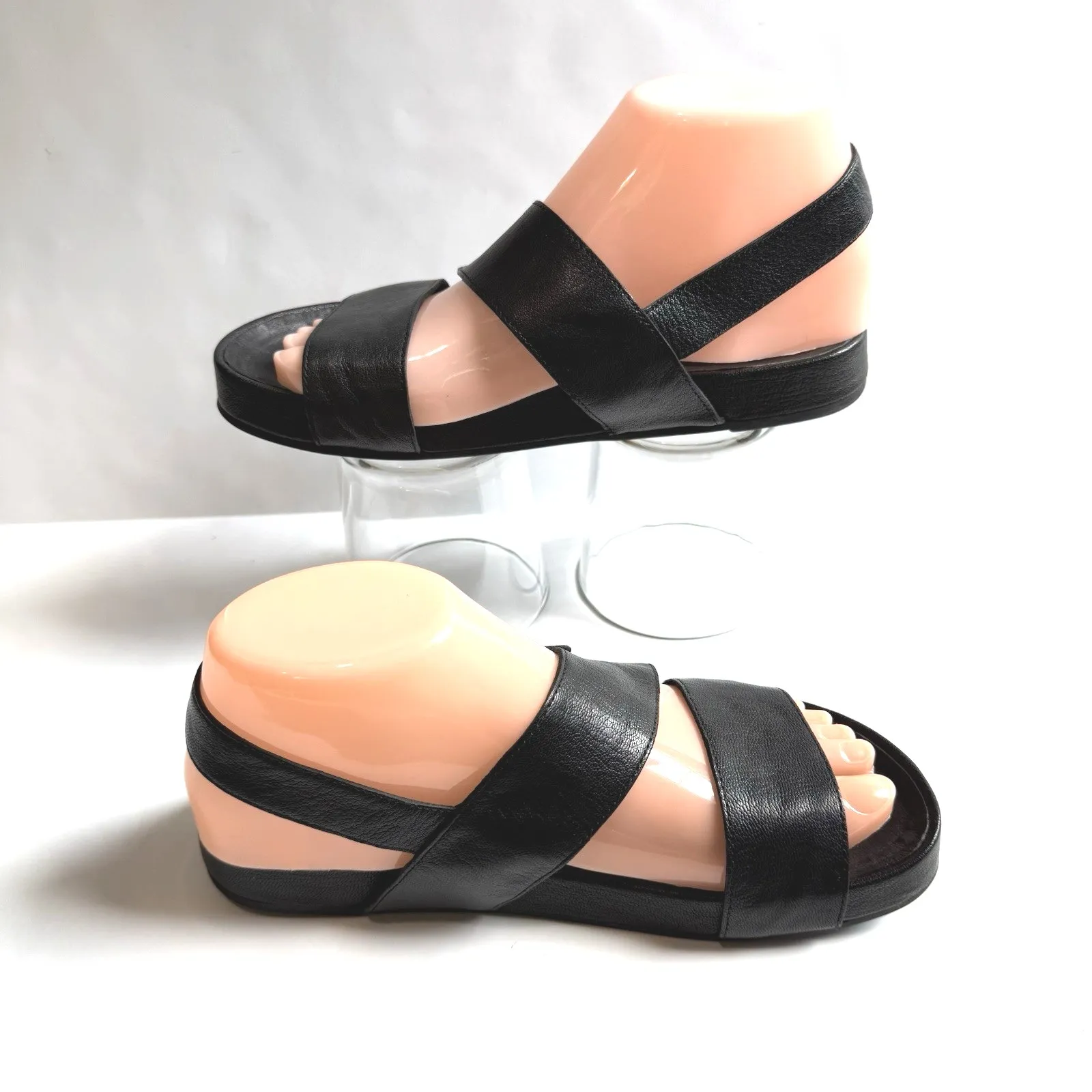 Eileen Fisher Curve Leather Sandal Shoes Women US 7 EU 37.5 Black Strap Comfort - Image 2