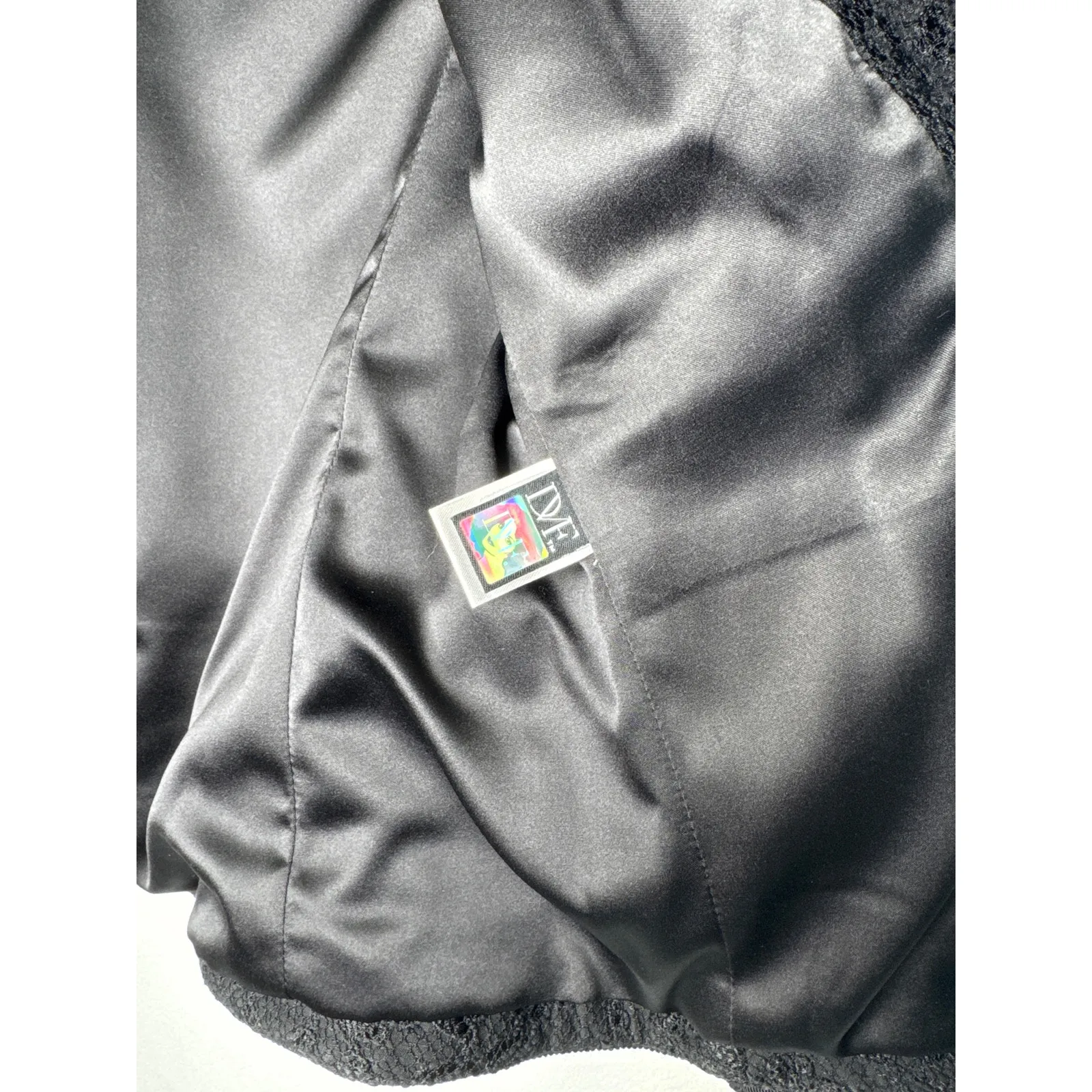 Vintage Diane von Furstenberg DVF Black Lace Blazer formal crystal button Size 0 - Image 16