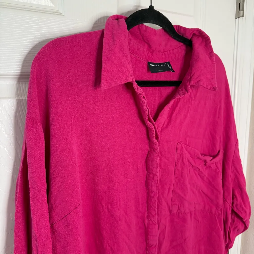 ASOS Fuchsia Linen Blend Button-Down Shirt US 18 - Image 4