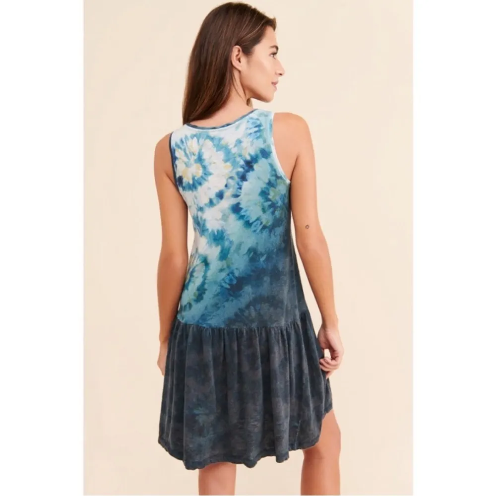 Anthropologie Saturday Sunday Maisie Tie Dye Spiral Flowy Blue Mini Dress XS - Image 3