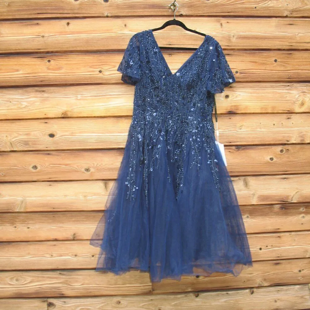 Mac Duggal 10806 Womens EMBELLISHED FLUTTER SLEEVE TEA-LENGTH DRESS - Image 6