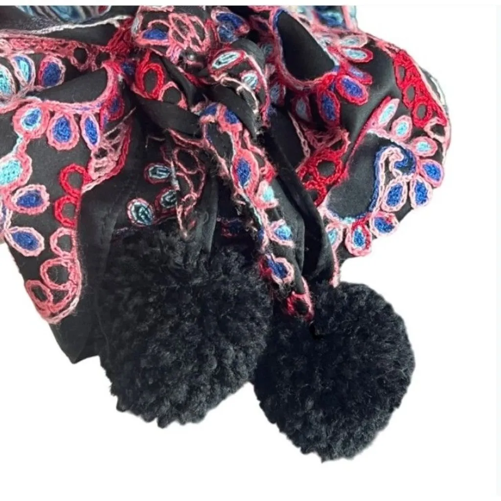 Nicole Miller Black Boho Embroidered Off The Shoulder Mini Dress 10 Flowy Whimsy - Image 6