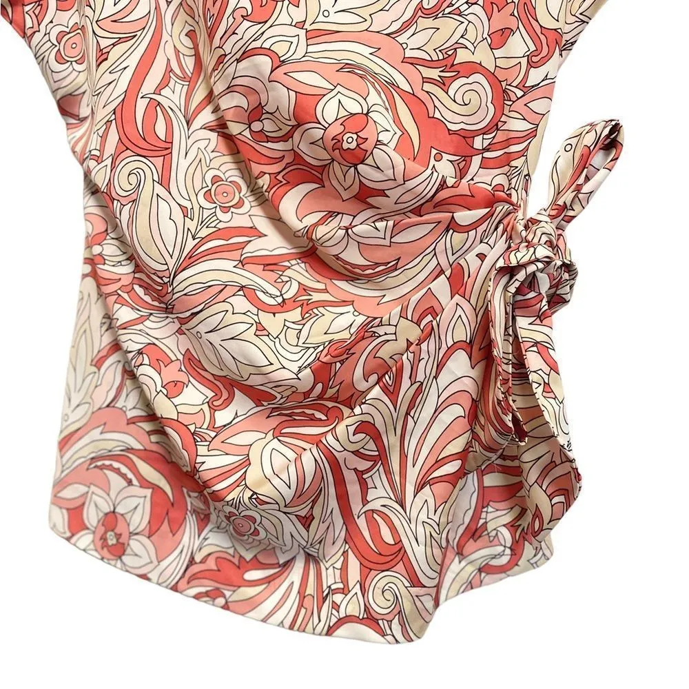 Women’s XS NY & Co Pink Cream Ruched Side Tie Top Blouse - Image 4