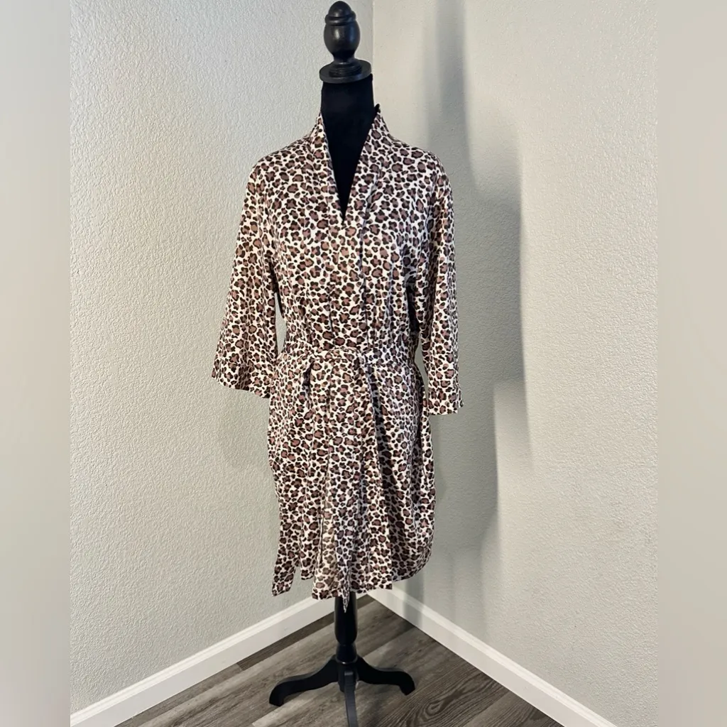 Cabernet Leopard Print Women's Robe W/ Belt Brown Size L - Image 5