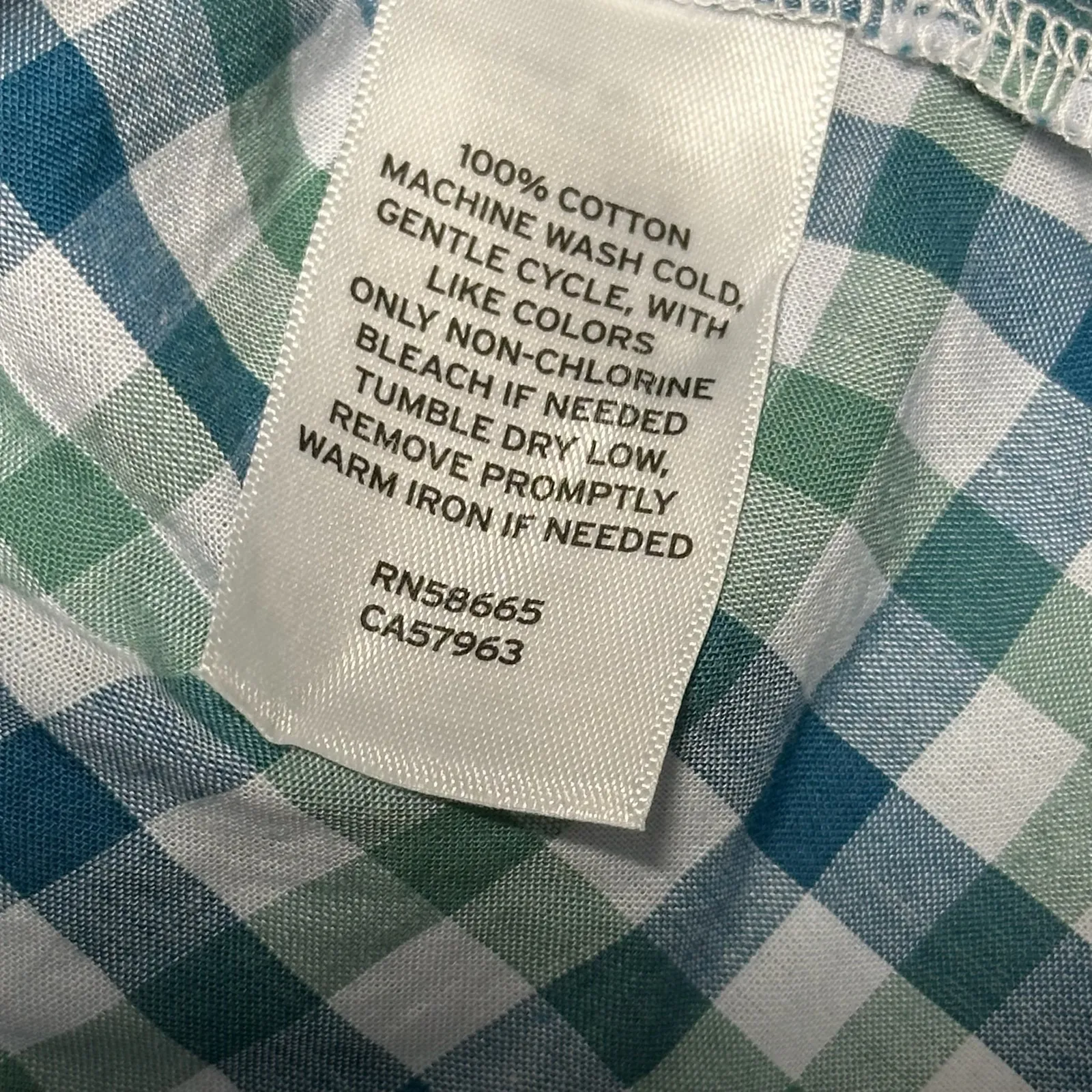 Melrose Market Gingham Puff Sleeve V Neck Top Green Navy White Women's XS - Image 4