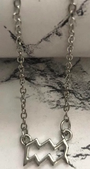 Aquarius Horoscope Sign Charm Pendant Necklace Silver - Image 5