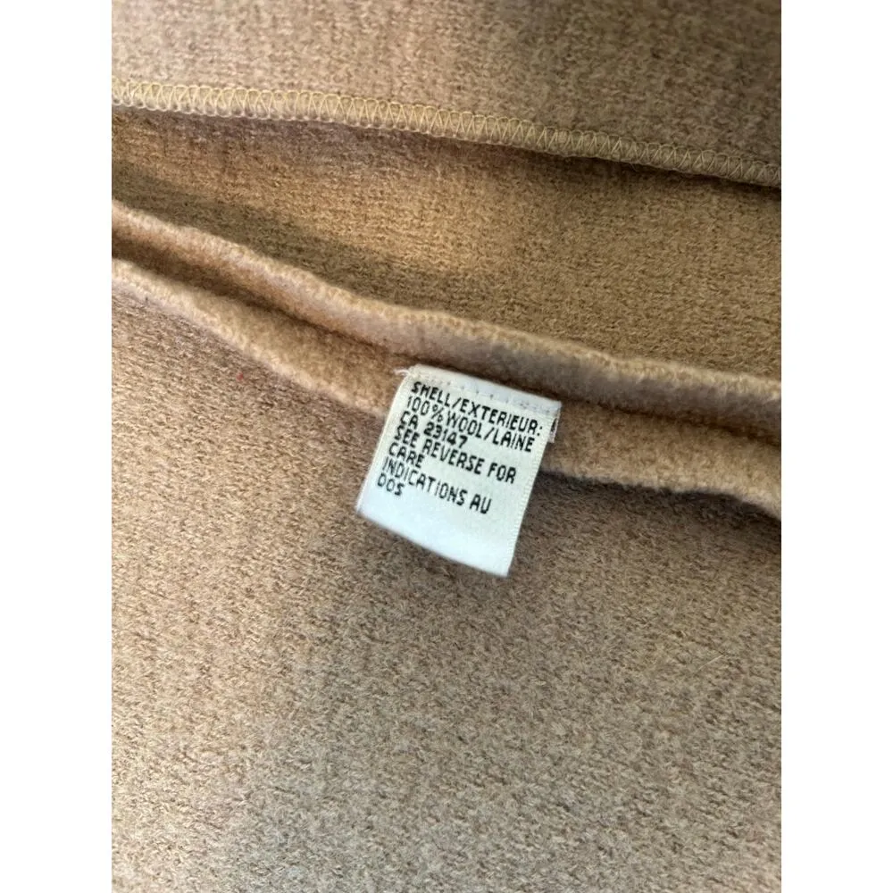 Vintage  Long Mid Length Wool Jacket Tan Mandarin Collar Buttons L Preppy - Image 9