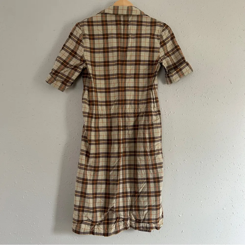 Philippe Adec Vintage Plaid Mini Dress Casual Brown Tan Small 90s Retro - Image 3