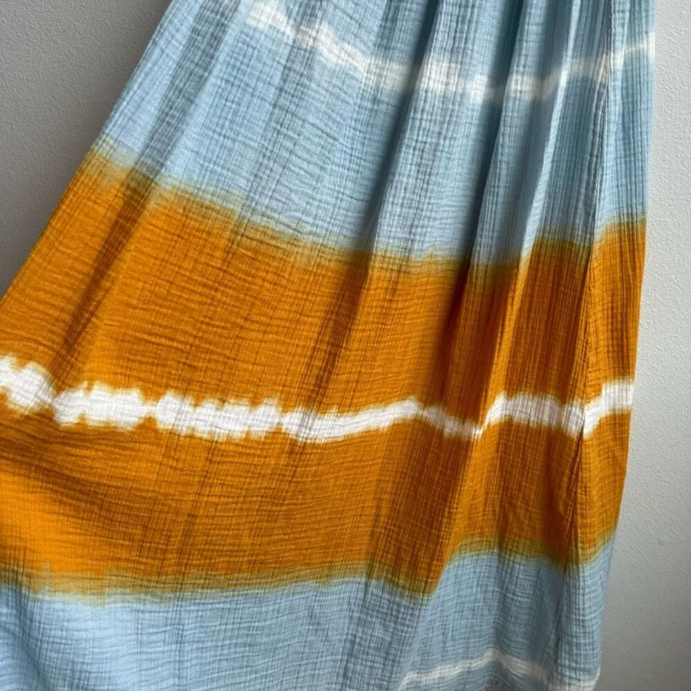 Zara Tie Dye Holiday Vacation Strappy Midi Maxi Orange Blue Dress Size Medium - Image 2