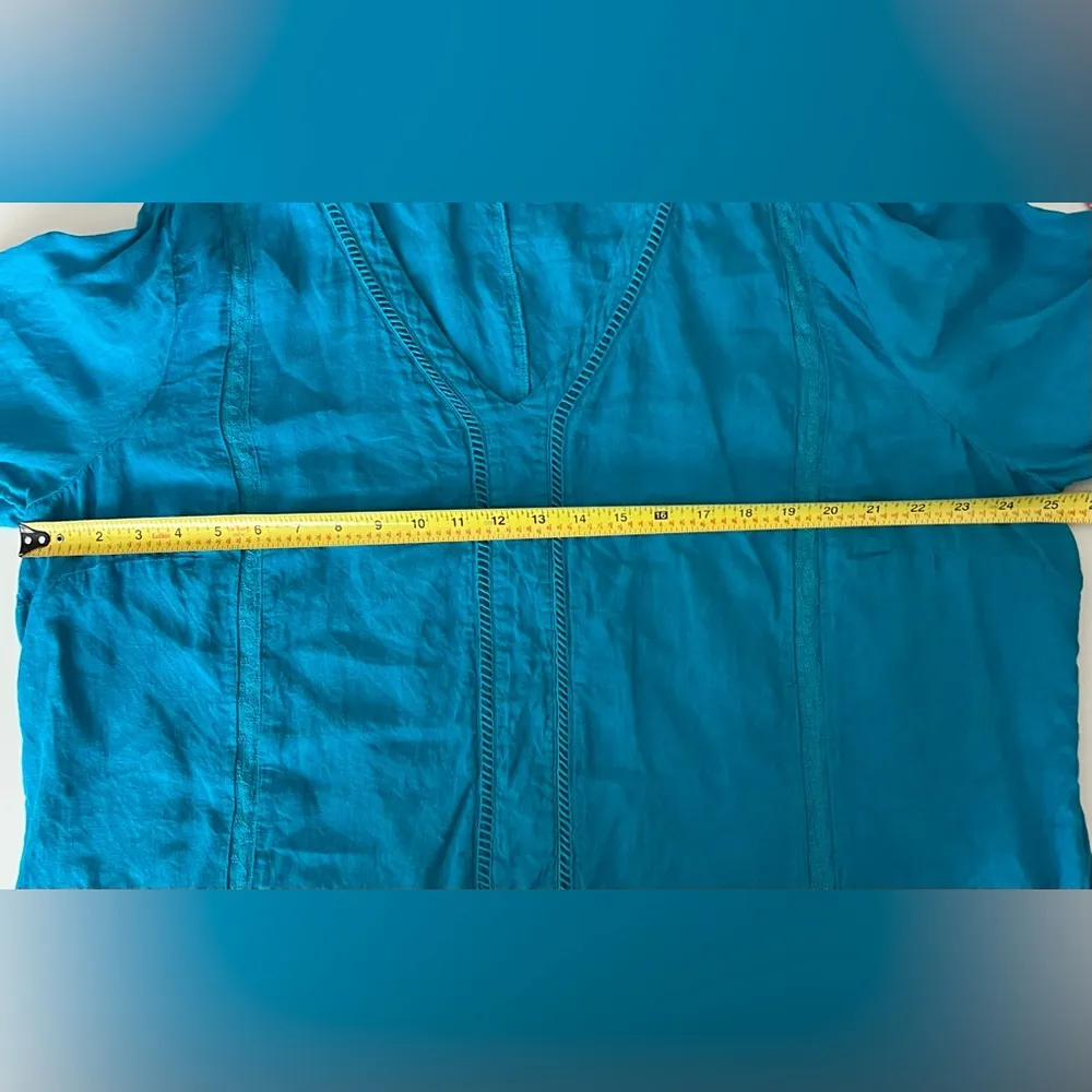 Soft Surroundings Women Leonie Linen Tunic Top Caribbean Turquoise V Neck 2X - Image 6