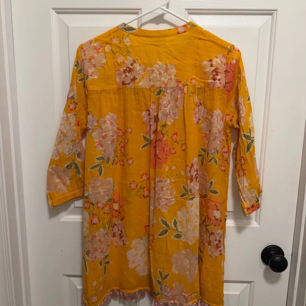 Roller Rabbit Yellow Semara Serafina Cotton 3/4 Sleeve Tunic Top Size XS - Image 2