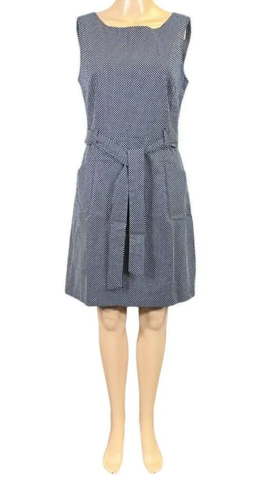 Tommy Hilfiger Womens Sheath Dress Polka Dot Sleeveless Tie Belted Navy Blue - Image 3