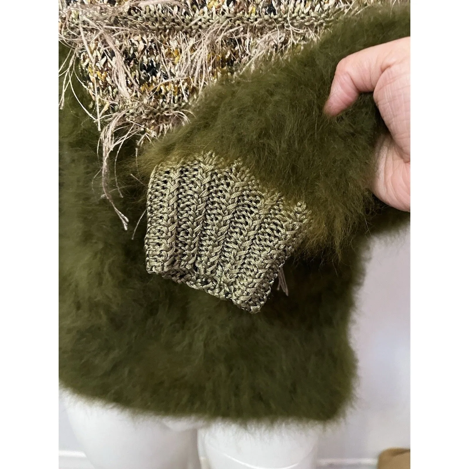 Womens Avante Garde Mohair Sweater M Earthy Artsy Boho Textured Art To Wear Green Size M - Image 3