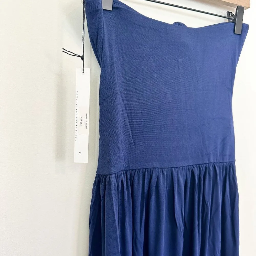 NWT Susana Monaco Tie Front Strapless Maxi Dress in Navy - Size: Medium - Image 5
