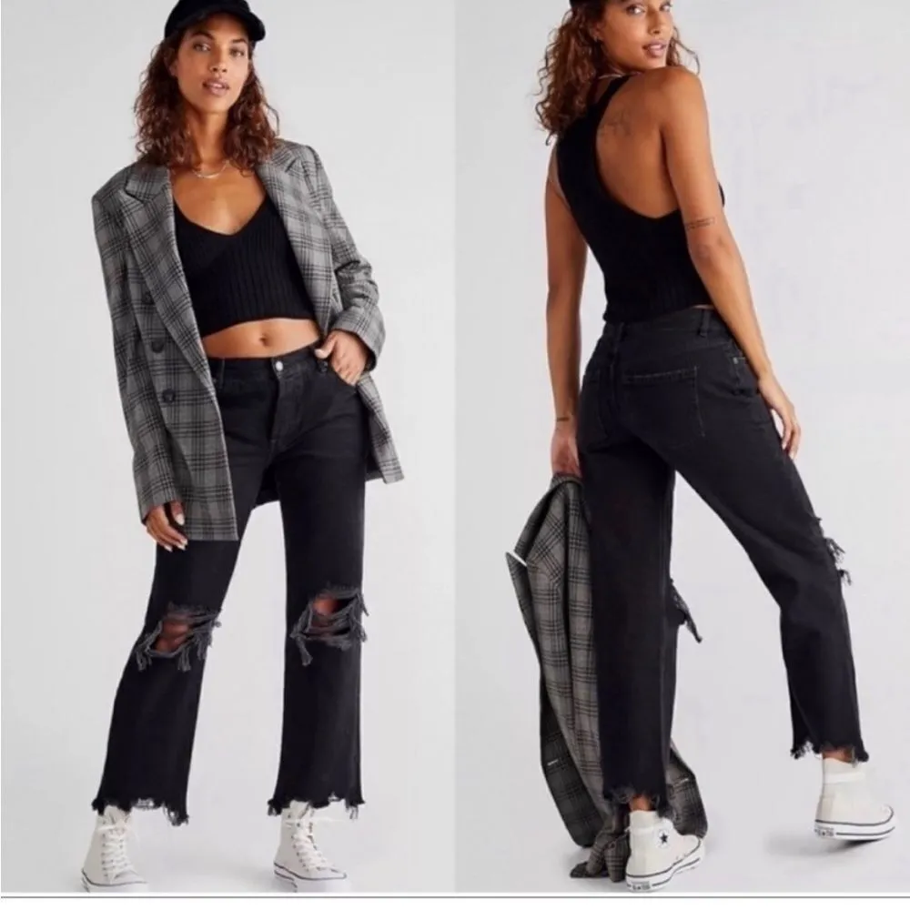 FREE People Maggie Mid-rise Straight Button Fly Jeans Washed Black Size 28 - Image 2