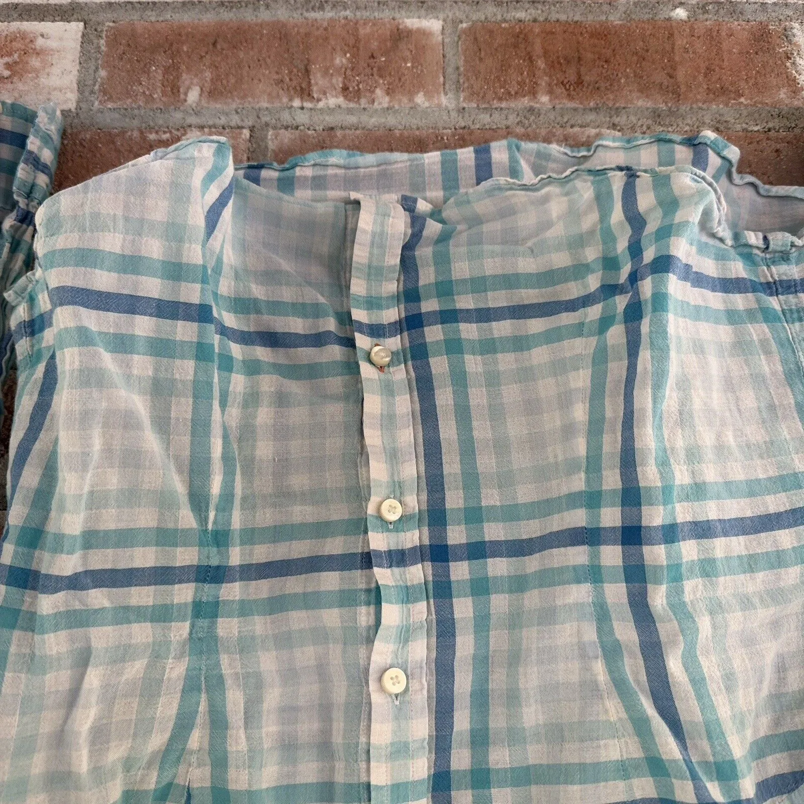 J. McLaughlin Button Down Plaid Shirt Long Sleeve Blue Size 8 - Image 3