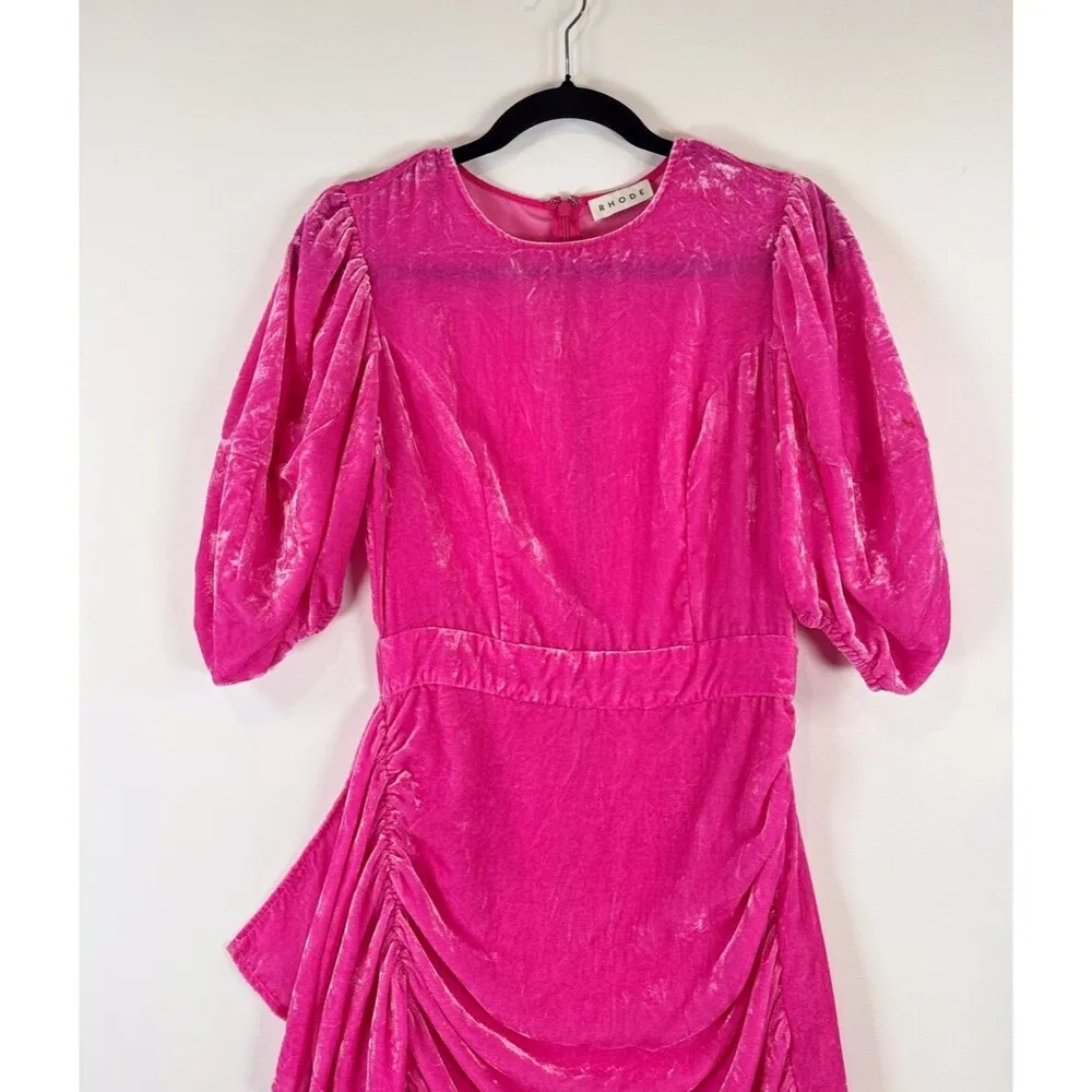 Rhode Womens Dress Pink Pia Velvet Mini Puffed Ruched Sheath Designer Size XS - Image 7
