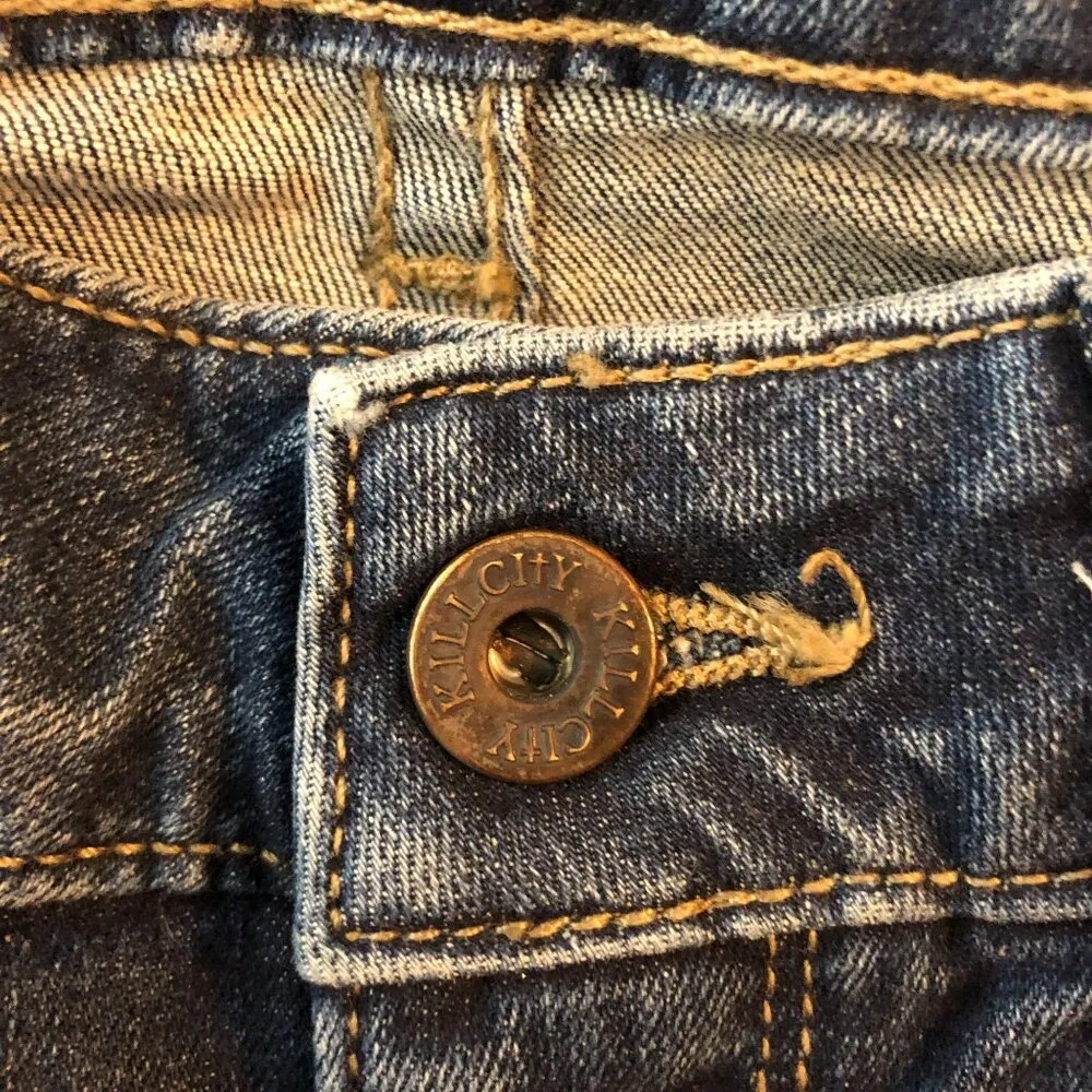 Kill City Womens Moto Zipper Ankle Skinny Low Rise Goth Punk Blue Jeans 27 - Image 3