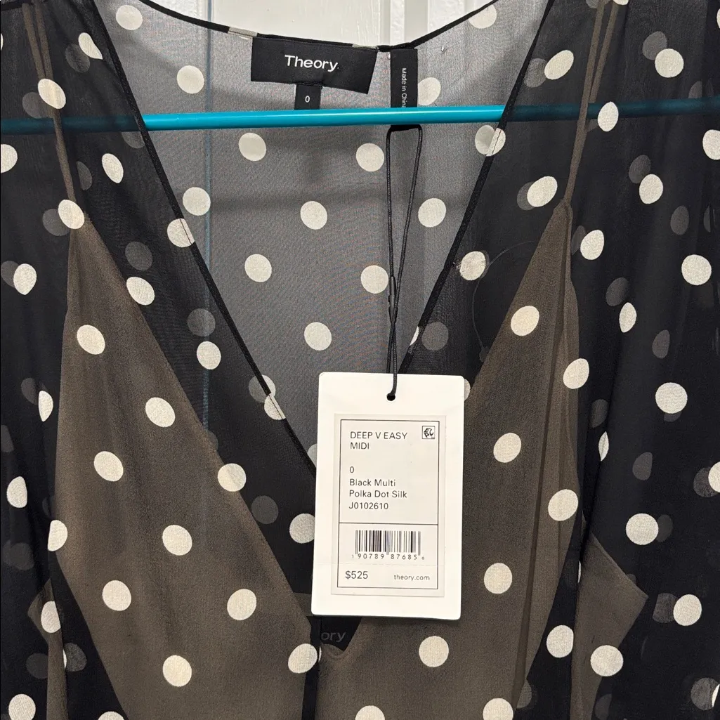 Theory Silk Layered Deep V Easy Midi Dress - Image 2