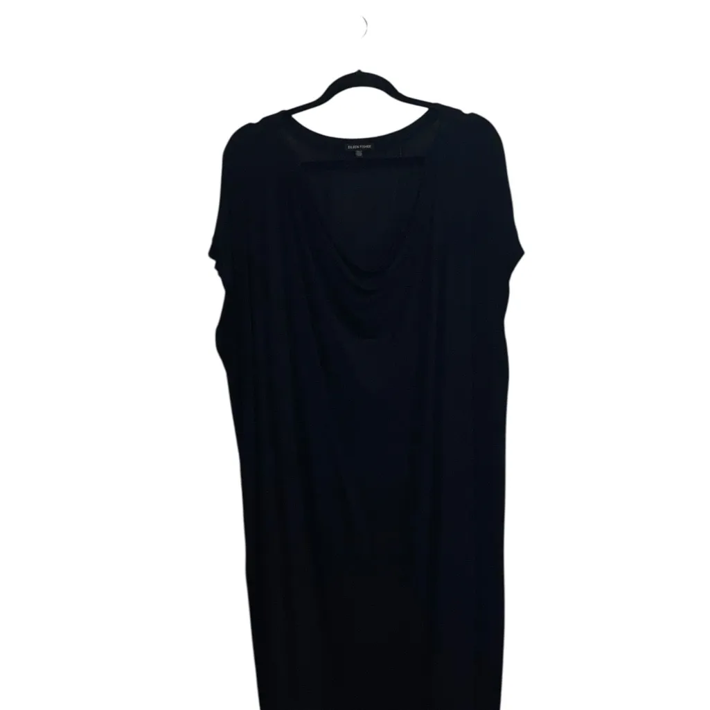 Eileen Fisher Classic Black Jersey Draped Neck shift Dress  minimalist cowleneck - Image 9