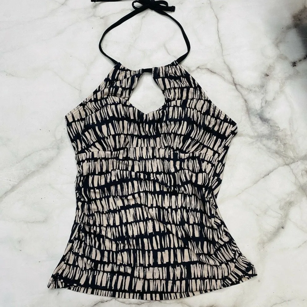 Island Escape Marrakesh Horizon Tankini Top Shirring Black Beige High Neck Sz 6 - Image 2
