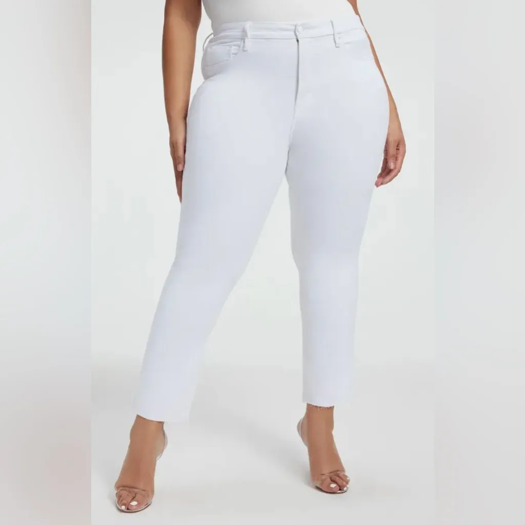 Good American Good Legs High Rise Straight Leg Raw‎ Hem Jeans in White Size 20 - Image 2