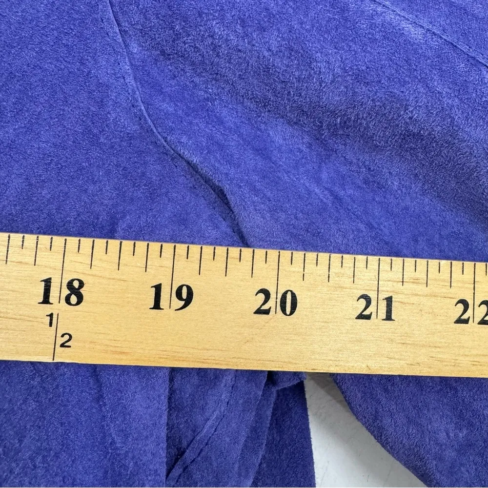 Pamela McCoy Purple Suede Leather Ruffled Long Line Jacket Blazer Womens L Fall Size L - Image 13