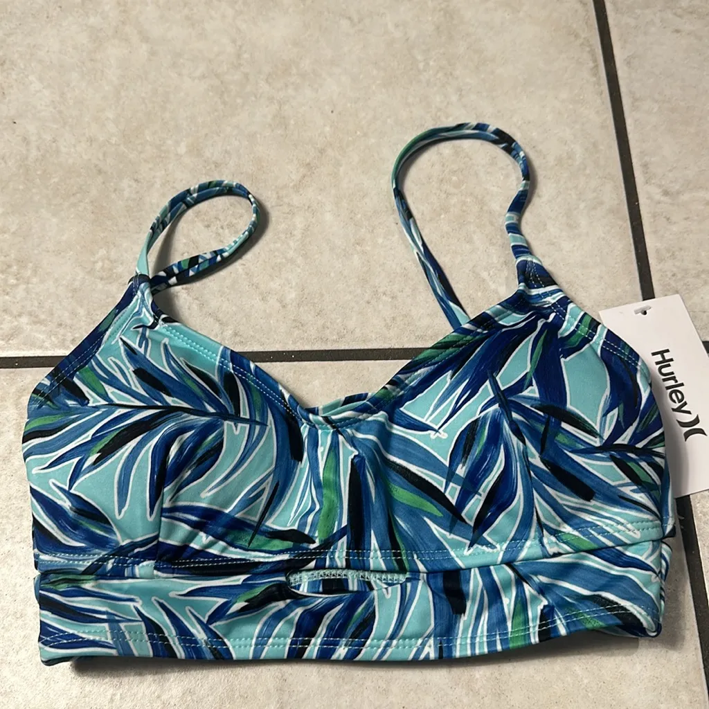 NWT Hurley Blue‎ Tropical Leaf Bikini Set - Image 2