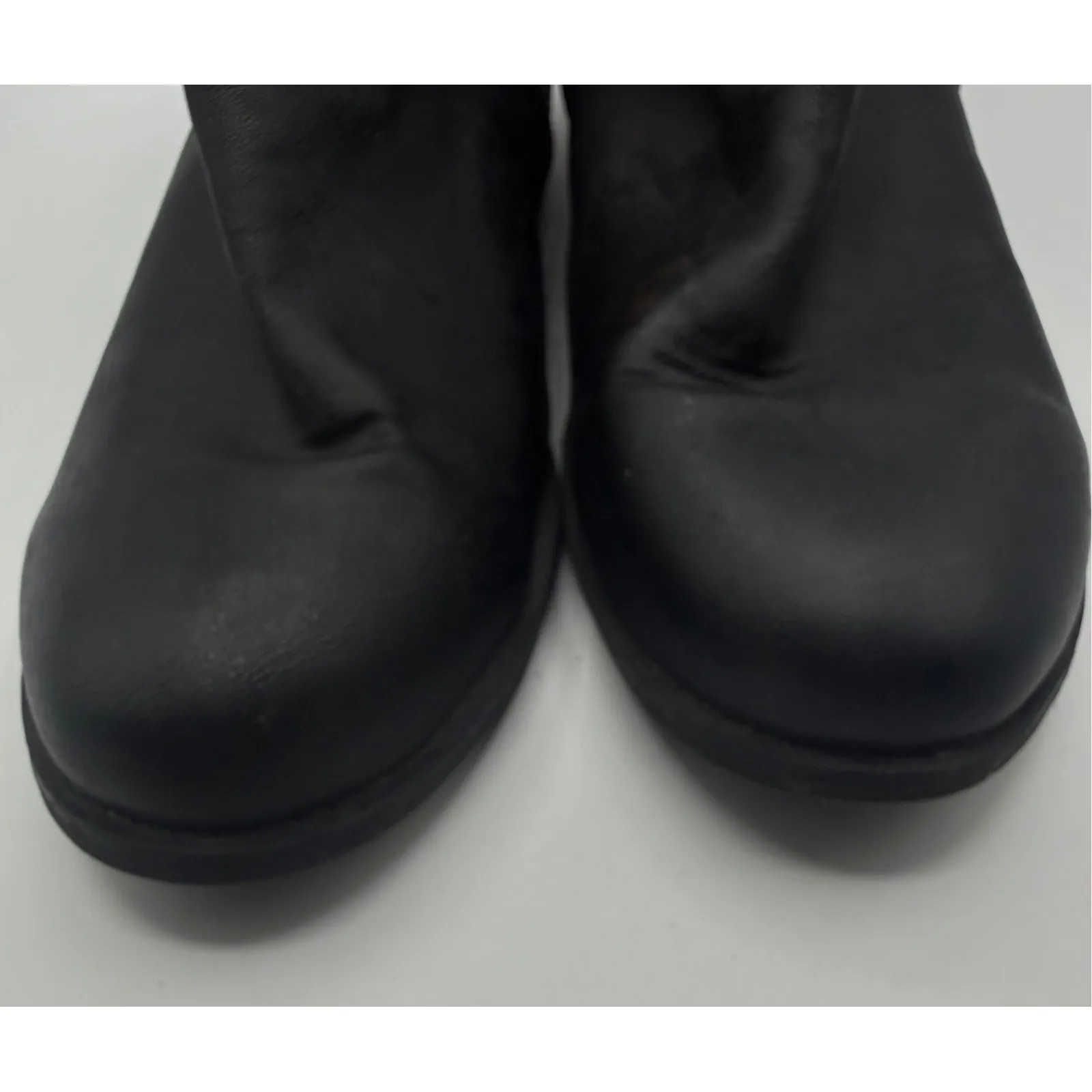 UnionBay Women 11M Black Faux Leather Side Zip Low Wedge Heel Ankle Boots Biker - Image 3