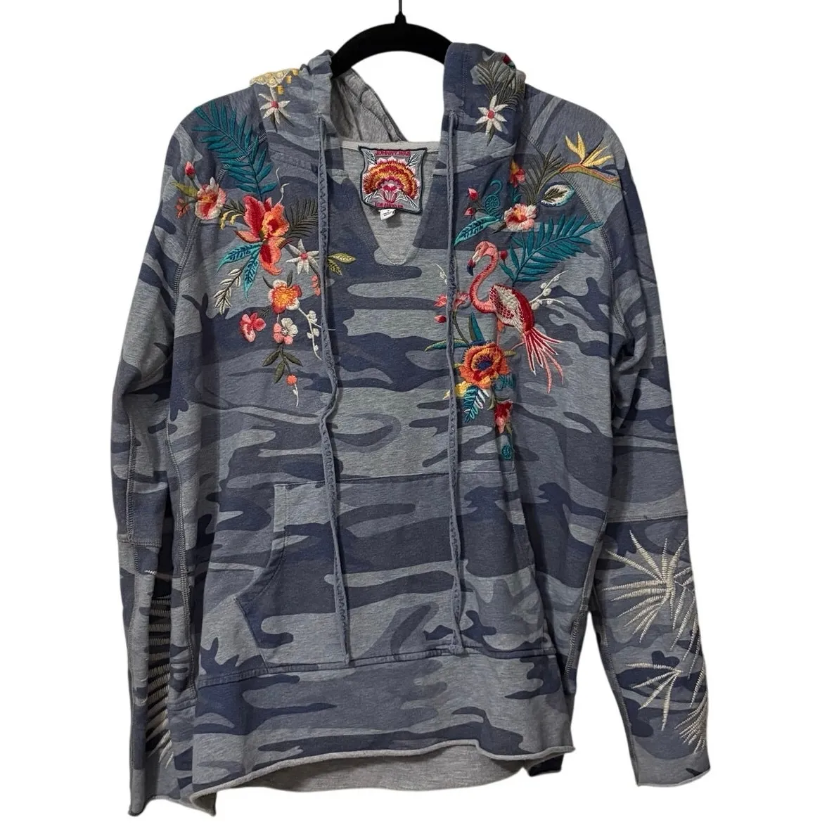 Johnny Was Camo Floral Embroidered Nohea French Terry Raw Edge Hoodie Size Small - Image 3