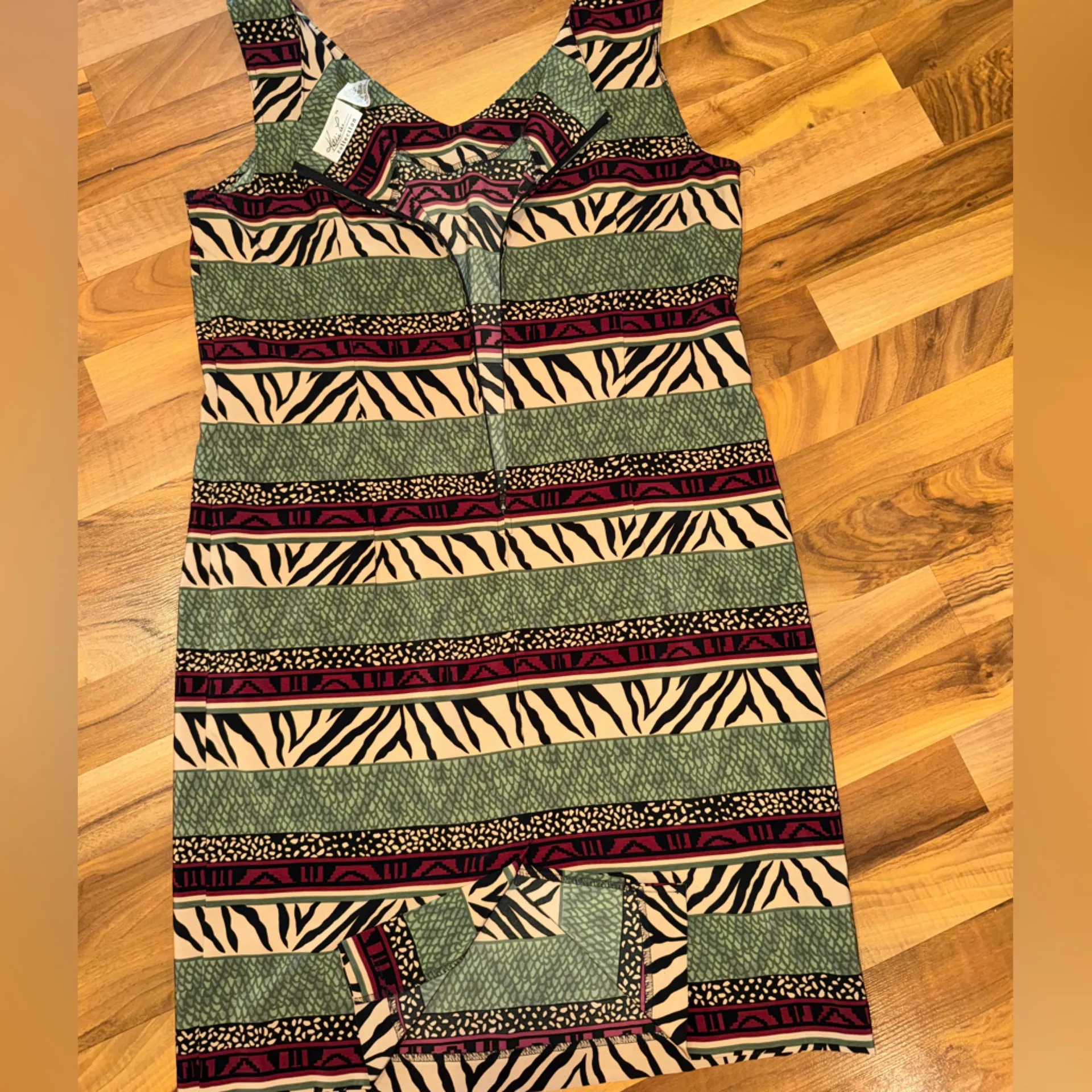 Vintage animal‎ stripe neck slit midi dress size 14 zebra tribal African light - Image 5