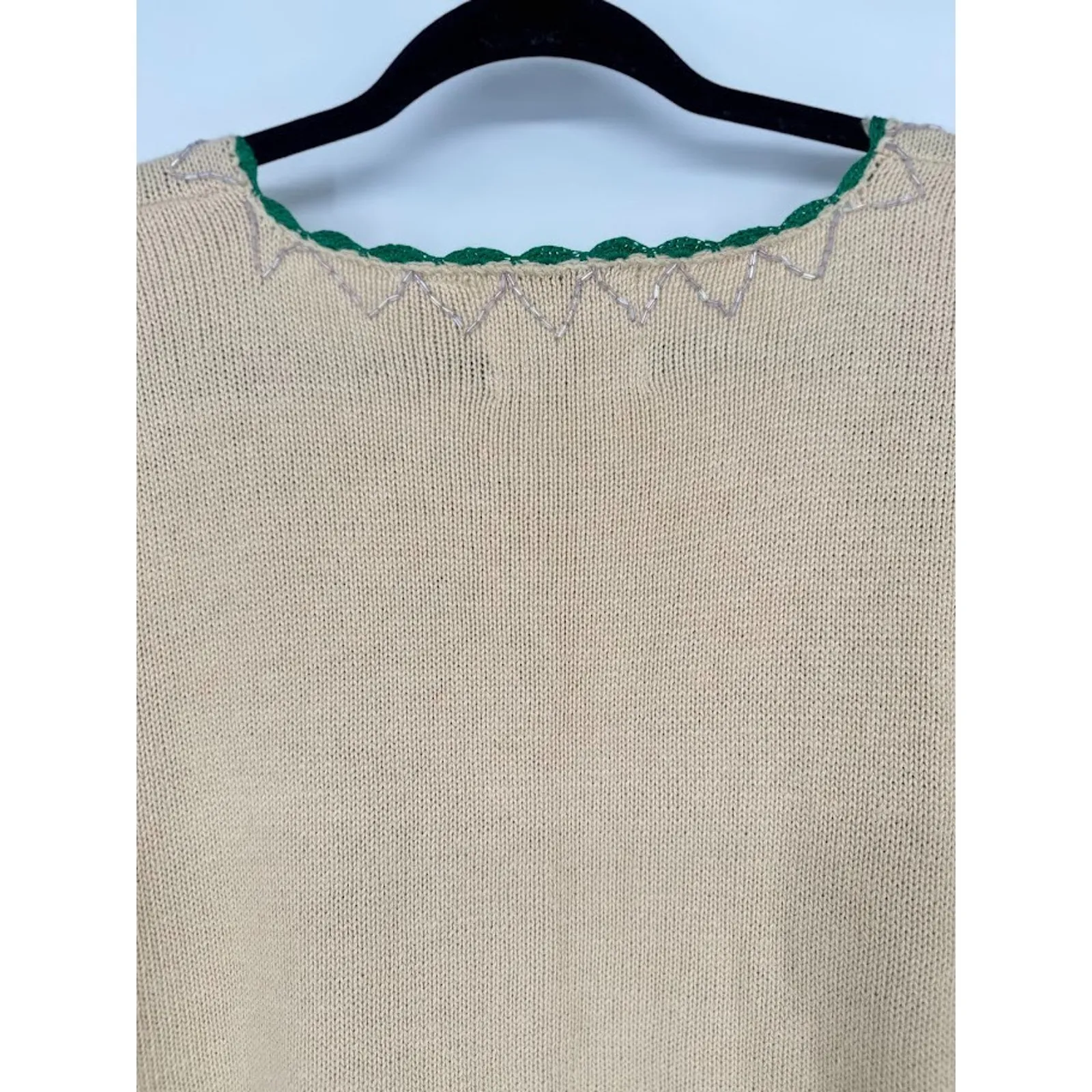 Vtg Storybook Knits Cardigan Sweater 2X Embroidered Sequin Floral Wearable Art Blue - Image 8