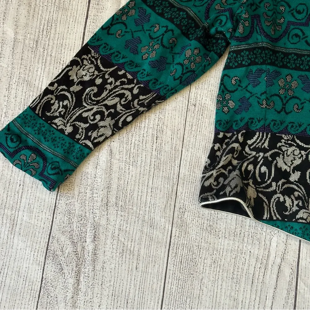 Vintage Lady Carol of NY Floral Boho Cardigan Sweater Blazer Womens Teal - Image 5