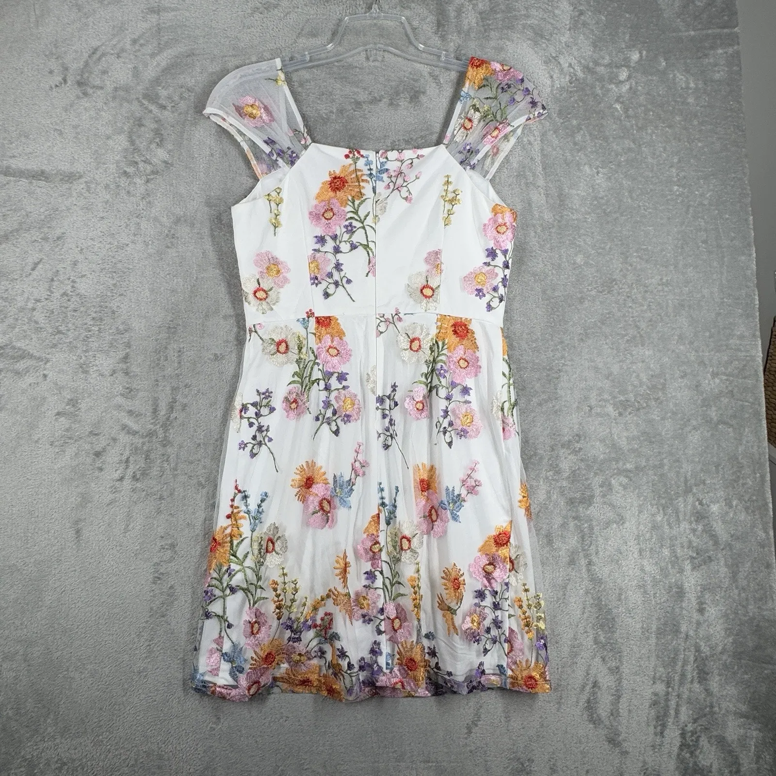 Adrianna Papell Dress Womens 6 White Multi Embroidered Floral Mesh Party Wedding - Image 3