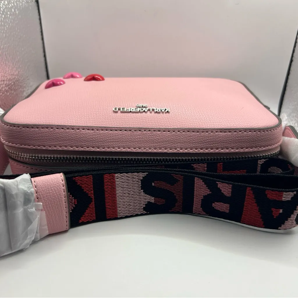 NEW ! NWT KARL LAGERFELD Maybelle Camera Crossbody Logo Strap Bag Hot Pink - Image 2