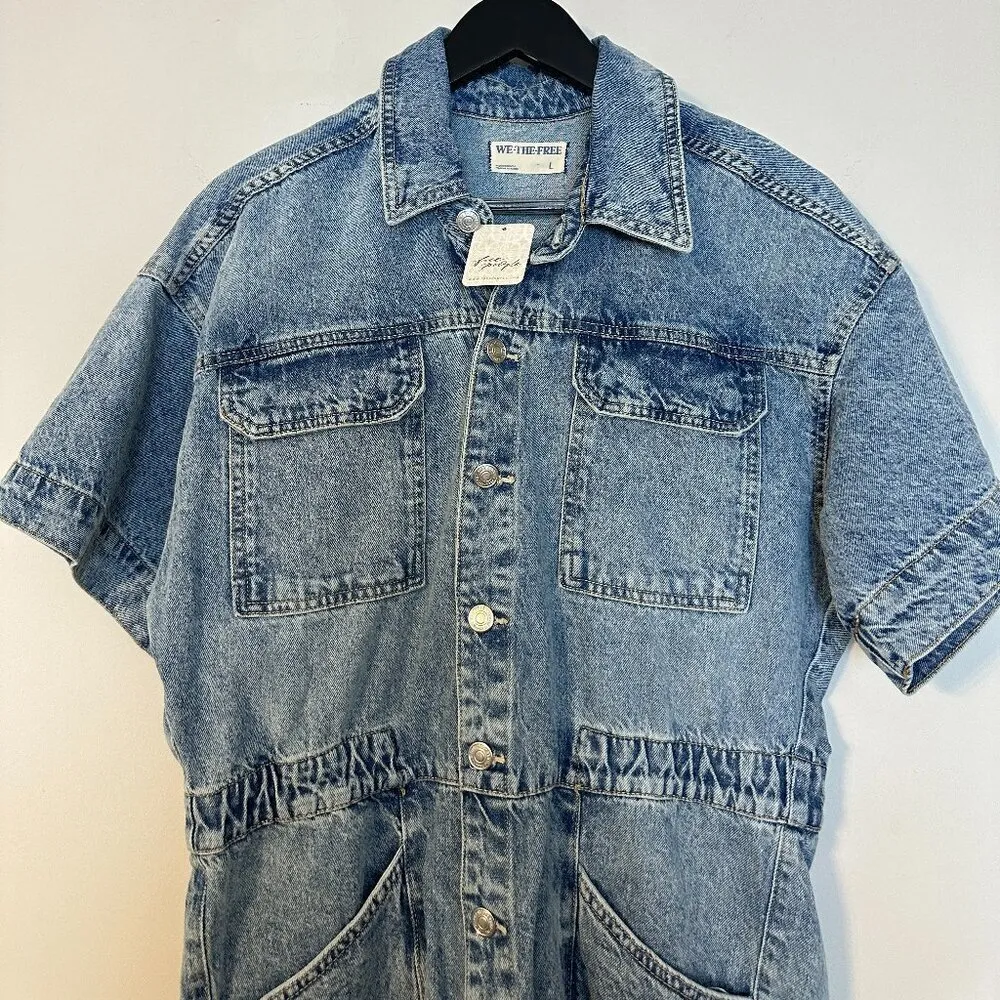 FREE PEOPLE x We The Free Marci Cuffed Shortall in Wash Marrakesh Size Large NWT - Image 5