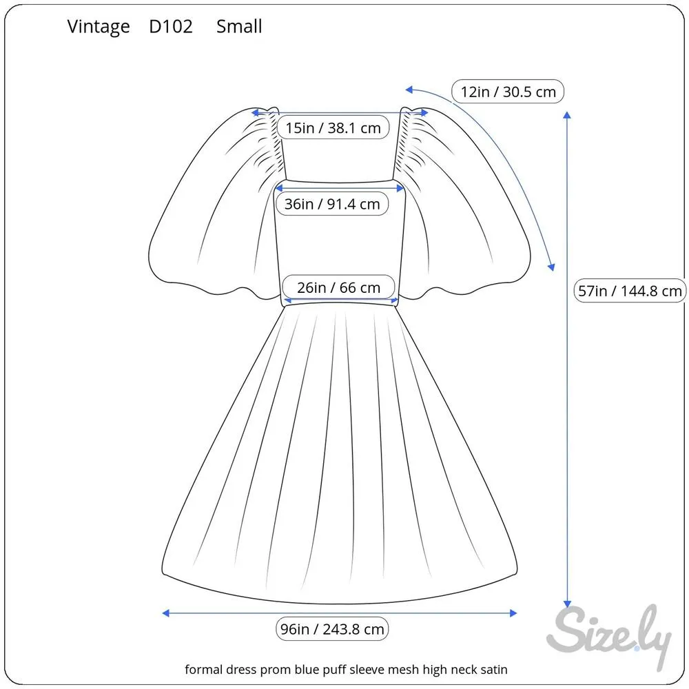 formal dress prom blue puff sleeve mesh high neck satin - Image 2