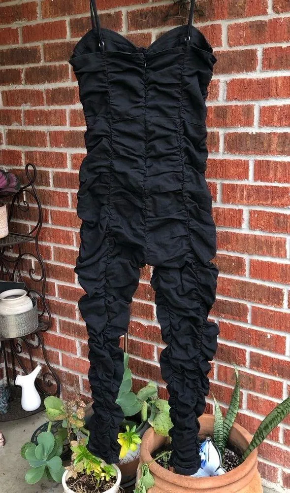 NEW Forever 21  Black Ruched Jumpsuit M - Image 9