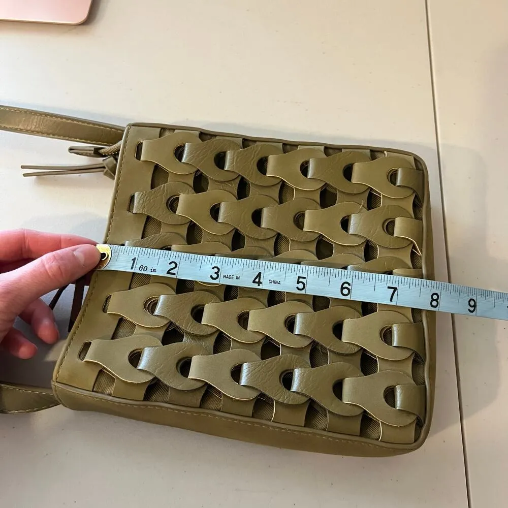 Green Woven Weaved Square Small Vegan Leather Crossbody Bag - Image 14