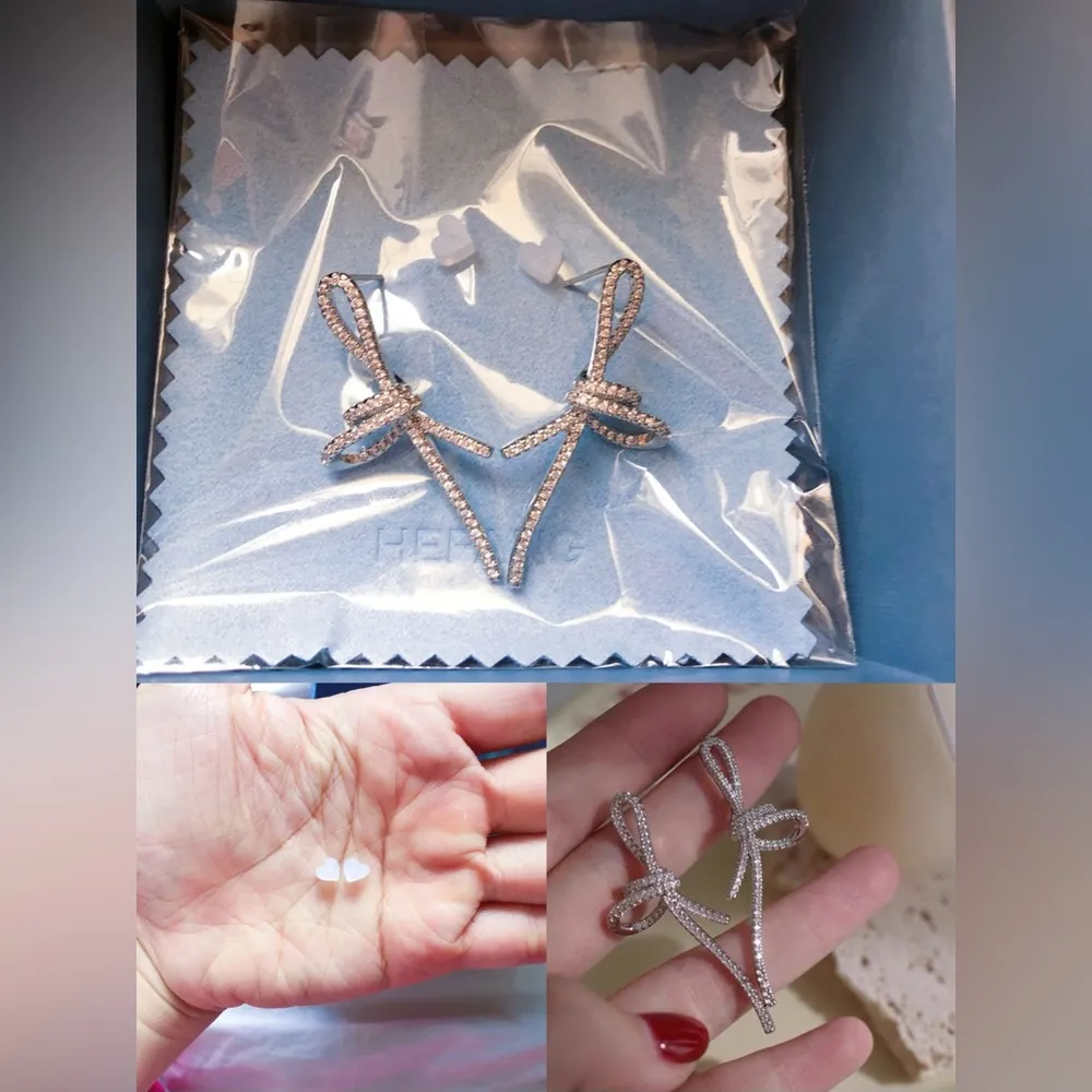 hefang jewelry earrings and necklace Bow set Silver - Image 16