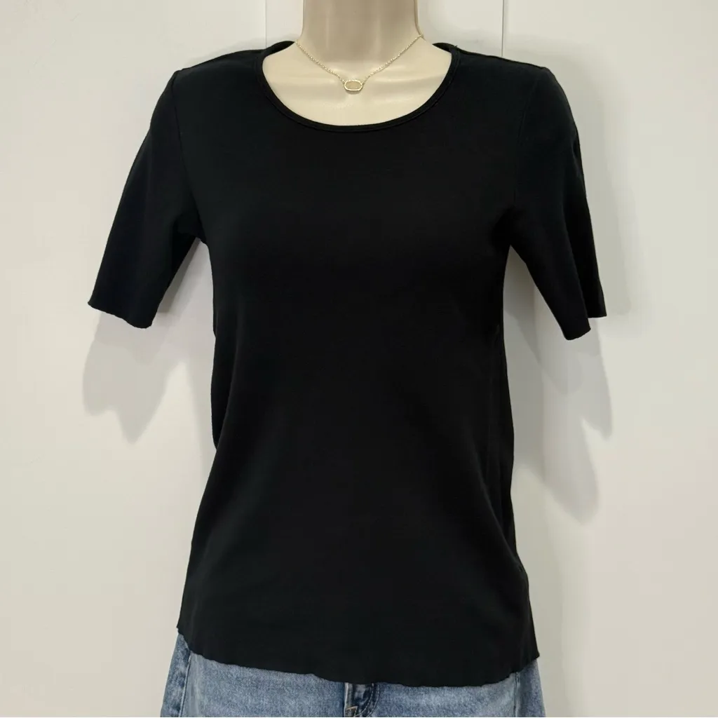 J Brand French Girl Tee Shirt Short Sleeve Black Size XS Raw Edge Minimal Chic - Image 6