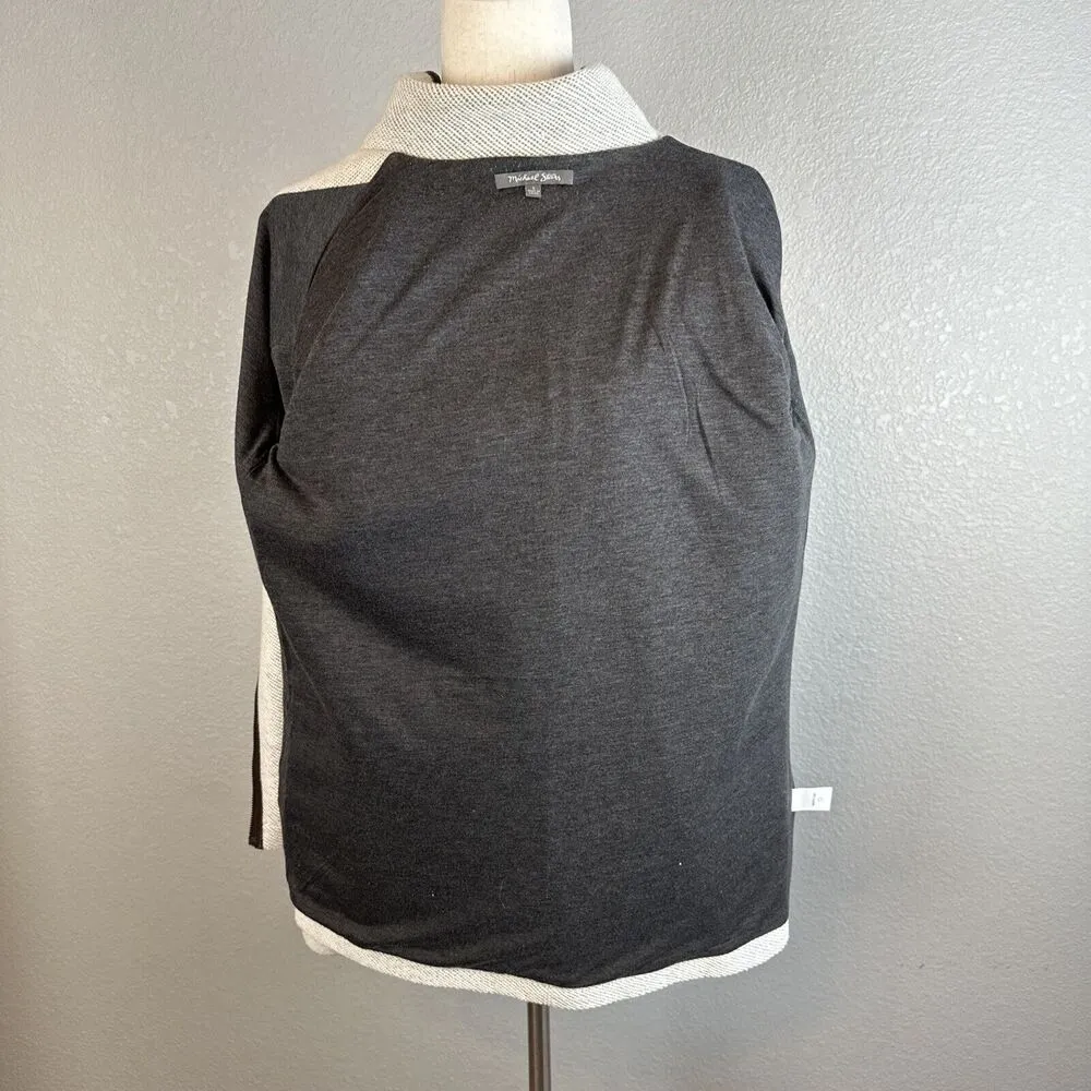 Michael Stars Womens Tweed Leather Trim Zip Moto Jacket Size Small Beige Brown - Image 9