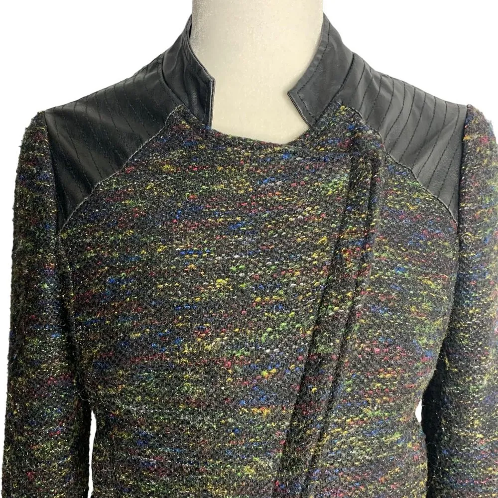 Willow & Clay Boucle Moto Jacket S Black Faux Leather Pockets Asymmetrical Zip - Image 3