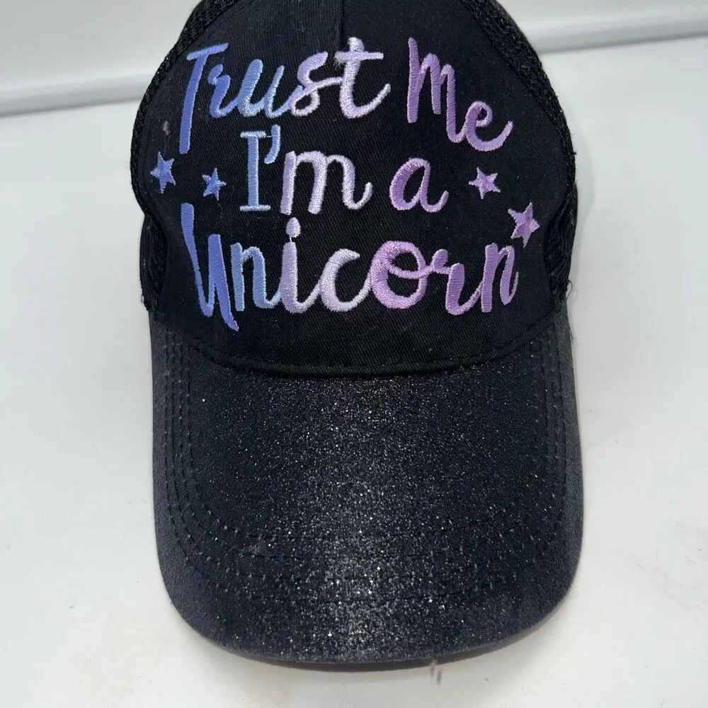 Trust Me I’m A Unicorn Sparkly‎ Baseball Cap Black - Image 2