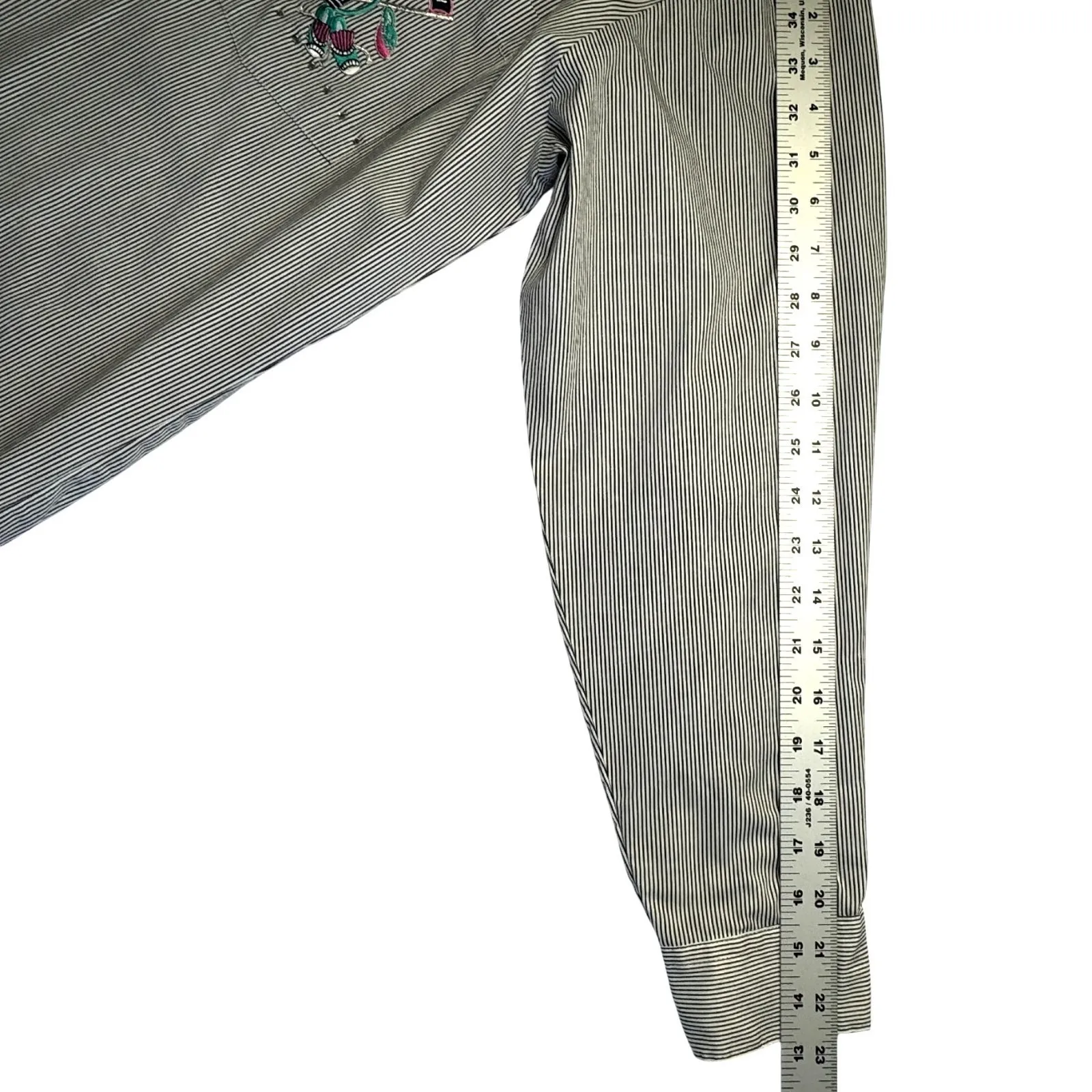 Infinity Fashions Stripe Button Up Shirt Women Large Embroidered Golf Bling VTG Blue - Image 9