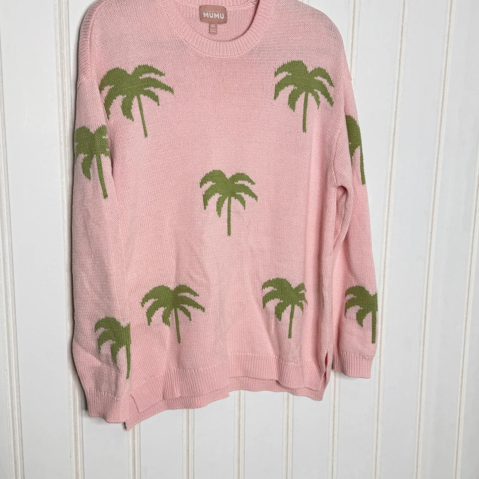 Show Me Your Mumu Pink Palm Tree Knit Sweater XS - Image 4
