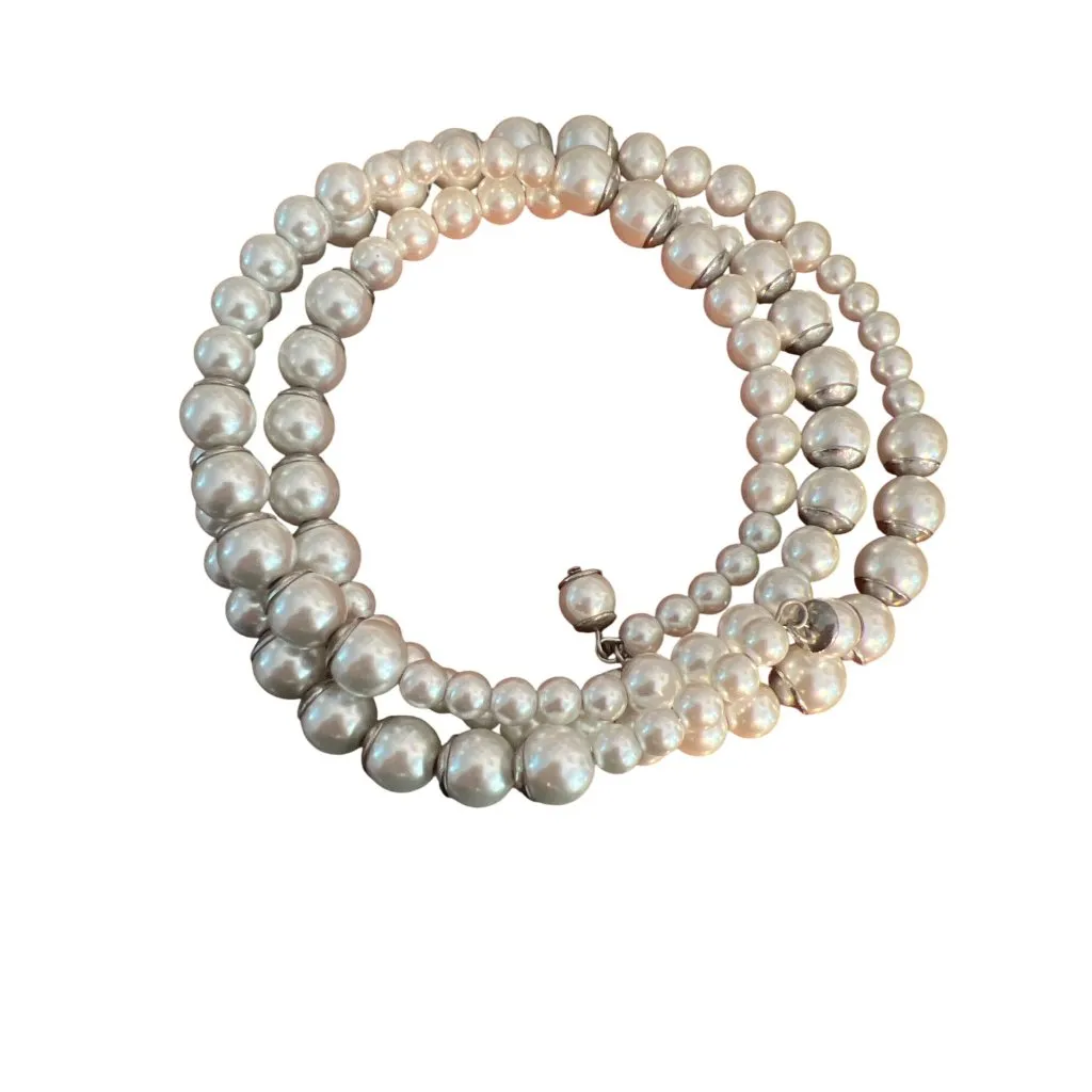 Cato Faux Pearl Memory Wire Choker Necklace Silver Tone Layered Adjustable - Image 3